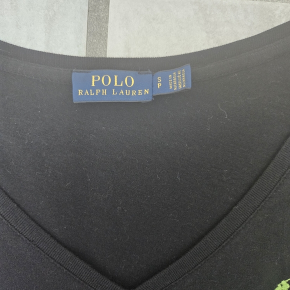 Ralph Lauren Black V-Neck Shirt with Green Logo - Picture 3 of 3
